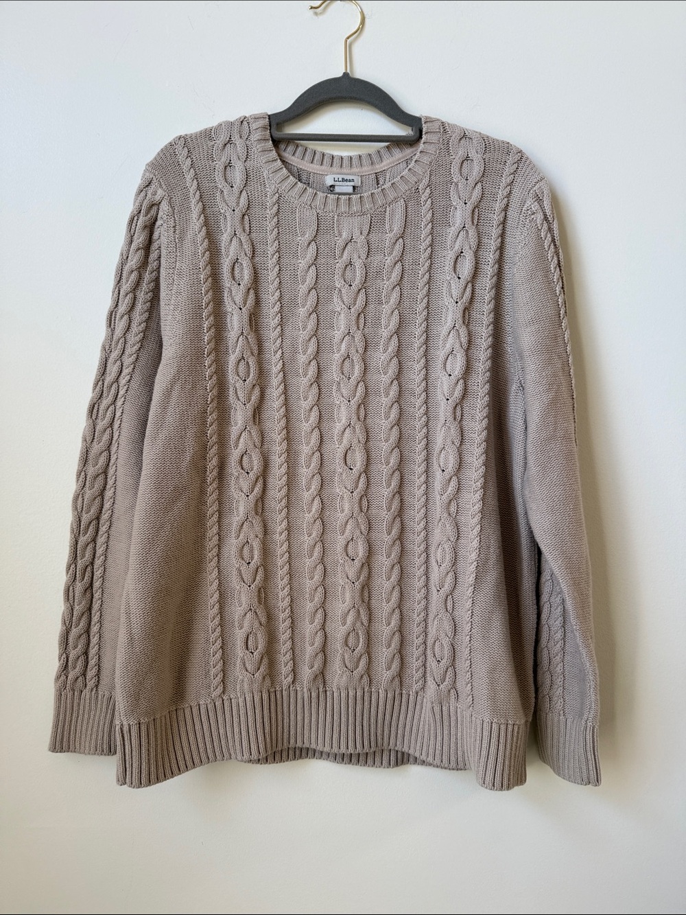 LL Bean Classic cable knit XL fisherman 100% cotton Aran style sweater